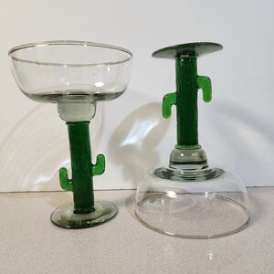 Hand Blown Cactus Stem Margarita Glasses